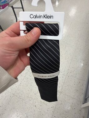 Calvin Klein Black Tie with Silver Diagonal Pinstripes